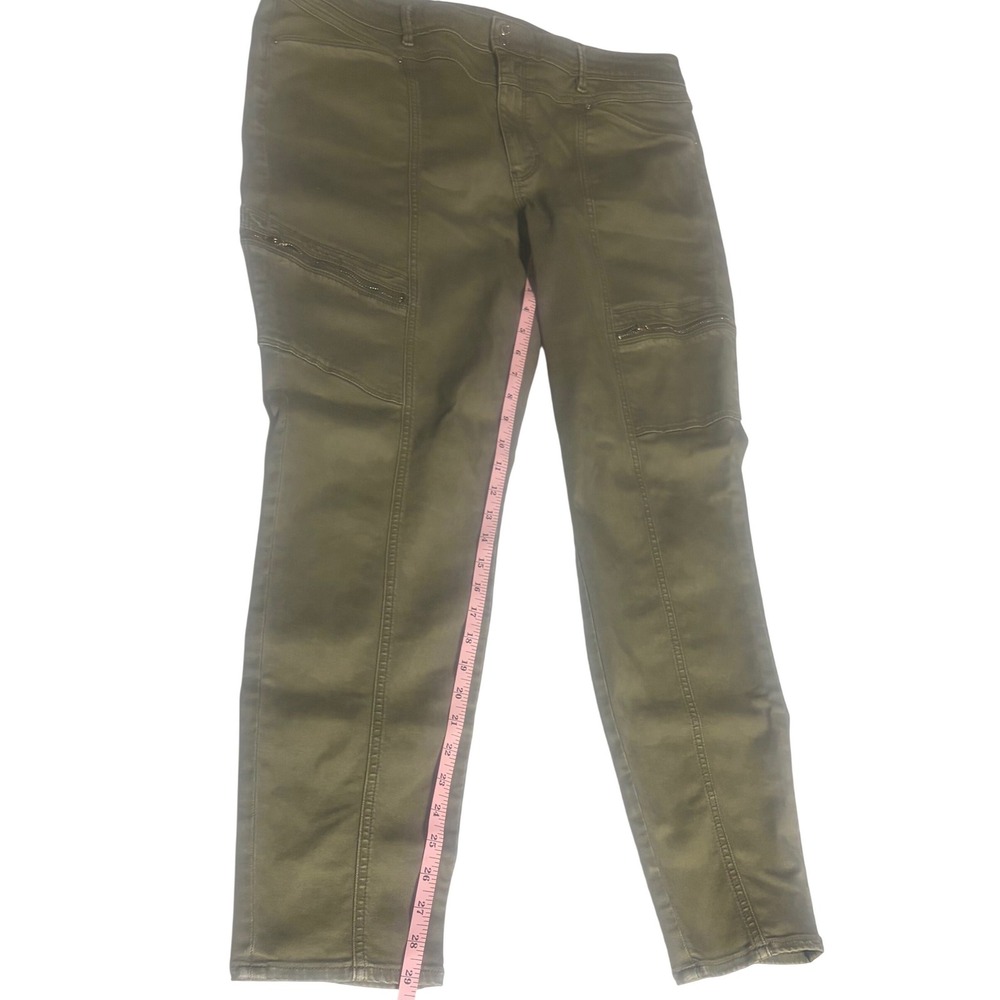 White House Black Market The Skinny Ankle Olive Green Moto Utility Pants 16L - Picture 4 of 7